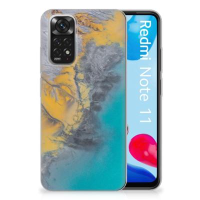 Xiaomi Redmi 10 | Redmi Note 11 4G | TPU | Siliconen hoesje | Marble Blue Gold Xiaomi Redmi 10 | Redmi Note 11 4G | TPU | Siliconen hoesje | Marble Blue Gold
