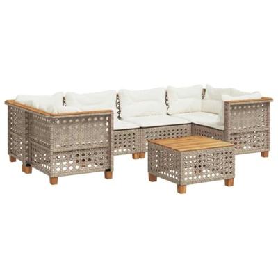 7-delige Loungeset met kussens poly rattan beige