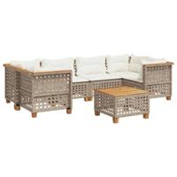 7-delige Loungeset met kussens poly rattan beige - thumbnail