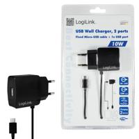 LogiLink PA0146 USB-stekkeradapter met micro-USB-kabel, 1 x USB-poort, 10 W zwart - thumbnail