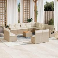 14-delige Loungeset met kussens poly rattan beige - thumbnail