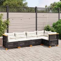 5-delige Loungeset met kussens poly rattan zwart - thumbnail