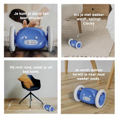 NeXtime - CLOCKY - Wekker op wielen - Extra luid alarm voor diepe