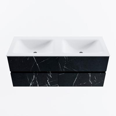 MONDIAZ VICA 120cm badmeubel onderkast Marquina 4 lades. Wastafel CLOUD dubbel 2 kraangaten, kleur Talc.