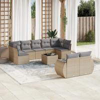 9-delige Loungeset met kussens poly rattan beige - thumbnail