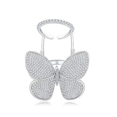 Mode verstelbare vlinder vorm ring met diamant vrouwen sieraden Ringmaat: 7 (platina)