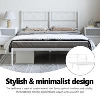Bedframe met hoofdbord metaal wit 135x190 cm - thumbnail