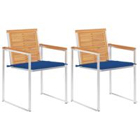 Tuinstoelen 2 st met kussens massief teakhout en staal - thumbnail