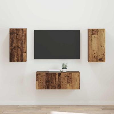 Tv-meubelset Wandgemonteerd 2 pcs Oudhout Bewerkt hout