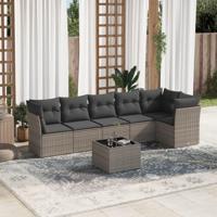 7-delige Loungeset met kussens poly rattan grijs - thumbnail