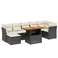 8-delige Loungeset met kussens poly rattan zwart - thumbnail