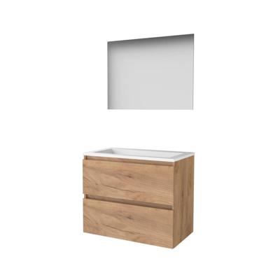 Basic-Line Ultimate 46 Badkamermeubelset - 80 x 46 cm - Greeploos - 2 Lades - Acryl Wastafel - Zonder Kraangat - Spiegel met Indirecte LED Verlichting - Whisky Oak