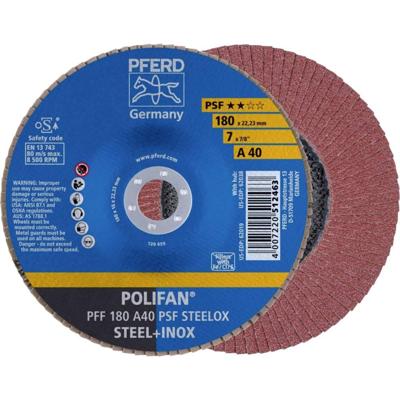 PFERD TOOLS 67644185 PFF 180 A 40 PSF STEELOX Lamellenschijf Diameter 180 mm Boordiameter 22.23 mm Korrelgrootte (num) 40 RVS, Staal 10 stuk(s) PFERD TOOLS 67644185 PFF 180 A 40 PSF STEELOX Lamellenschijf Diameter 180 mm Boordiameter 22.23 mm Korrelgrootte (num) 40 RVS, Staal 10 stuk(s)