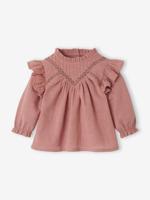 Blabybouse met ruches in gevlamde stof oudroze - thumbnail
