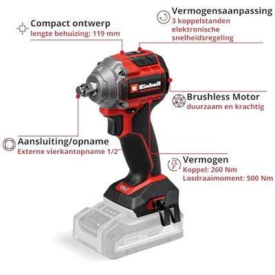 Einhell Professional TP-CW 18/260-C Li BL - Solo 4510090 Accu-slagmoersleutel 260 Nm 18 V Aantal meegeleverde accus: 0 2.5 Ah Li-ion Brushless, Zonder accu, Einhell Professional TP-CW 18/260-C Li BL - Solo 4510090 Accu-slagmoersleutel 260 Nm 18 V Aantal meegeleverde accus: 0 2.5 Ah Li-ion Brushless, Zonder accu,