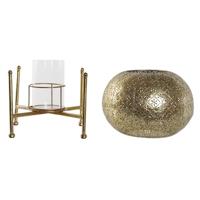 Kaarshouder Home ESPRIT Gouden Metaal Kristal 24 x 24 x 20 cm - thumbnail