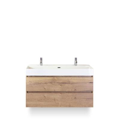 Maxx XL Badmeubelset 120 cm - Natuur Eiken - Wastafel Kube Enkel 2 kraangaten