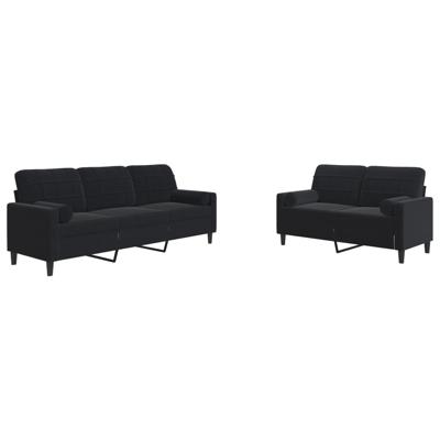 3-delige Loungeset met kussens fluweel zwart - thumbnail