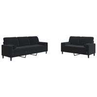 3-delige Loungeset met kussens en bolsters fluweel zwart - thumbnail