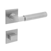 Deurkruk Baustil vastdraaibaar geveerd op vierkante magneet rozet met WC8mm RVS - thumbnail