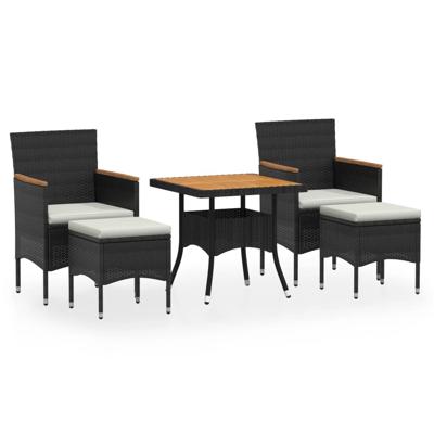 5-delige Tuinset poly rattan en massief acaciahout zwart - thumbnail