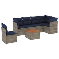 7-delige Loungeset met kussens poly rattan grijs - thumbnail