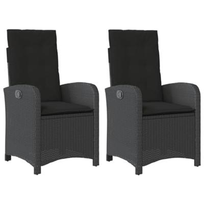 Tuinstoelen 2 st verstelbaar met kussens poly rattan zwart - thumbnail