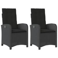Tuinstoelen 2 st verstelbaar met kussens poly rattan zwart - thumbnail