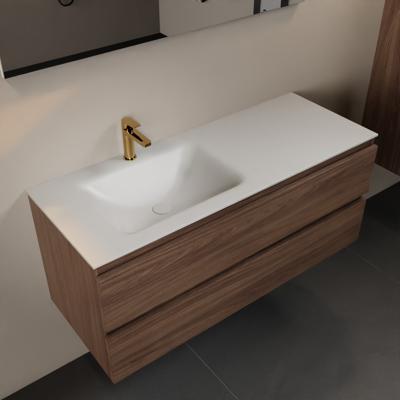 MONDIAZ AIVY 120 cm badmeubel Mocha, wastafel Talc solid surface links 1 kraangat Mondiaz