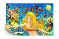 Fotobehang - Zeemeermin en vissen, multi-gekleurd, Vinyl, Kinderkamer, te koop in 11 maten, incl instructies en behanglijm, gemakkelijk aan te brengen - thumbnail