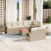 9-delige Loungeset met kussens poly rattan beige - thumbnail