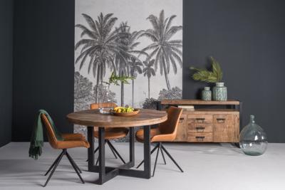 LivingFurn Ronde Eettafel Strong 140cm, Mangohout en staal