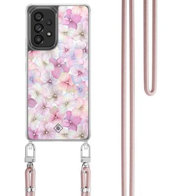Samsung Galaxy A53 hoesje met rosegoud koord - Hortensia Samsung Galaxy A53 hoesje met rosegoud koord - Hortensia