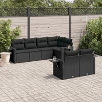 7-delige Loungeset met kussens poly rattan zwart - thumbnail