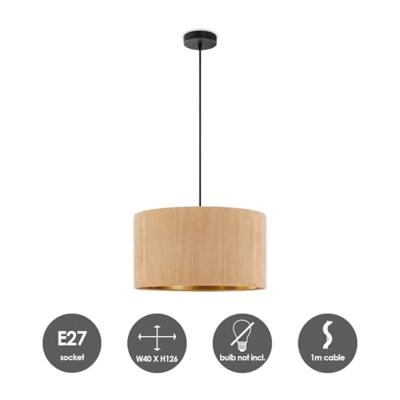 Scandinavische stijl Hanglamp - Corduroy Lampenkap - Cilinder - Karamel - ø40 x 126 cm - E27 Fitting - Geschikt voor Woonkamers en slaapkamers - Inclusief 1 meter kabel