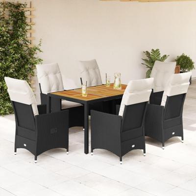 7-delige Tuinset met kussens poly rattan zwart