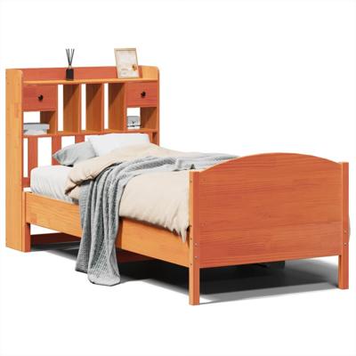 Bed met boekenkast zonder matras grenenhout wasbruin 100x200 cm
