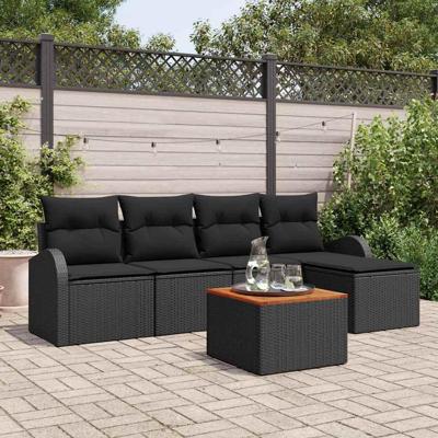 Tuinbankenset met opslag 6 pcs Zwart poly rattan