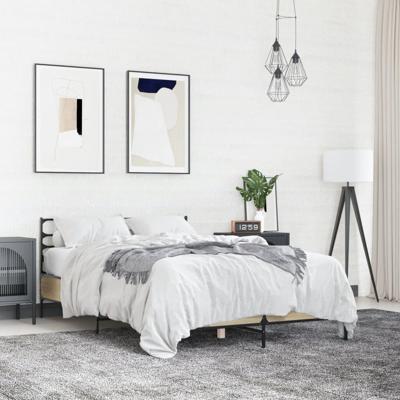 Bedframe bewerkt hout metaal sonoma eikenkleurig 135x190 cm