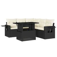 6-delige Loungeset met kussens poly rattan zwart - thumbnail