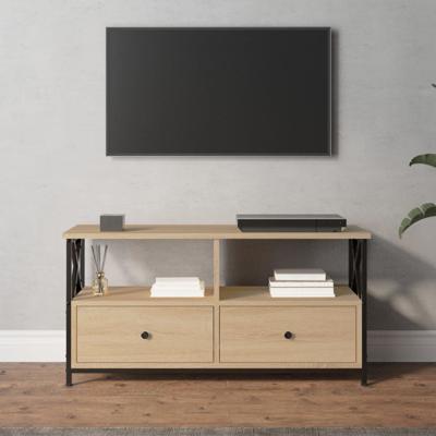Tv-meubel 90x33x45 cm bewerkt hout en ijzer sonoma eikenkleur