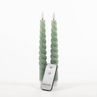 Anna Collection LED swirl dinerkaarsen - 2x st - jade groen - 23 cm - thumbnail