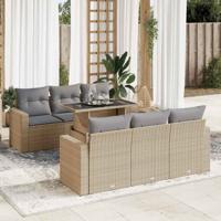 7-delige Loungeset met kussens poly rattan beige - thumbnail