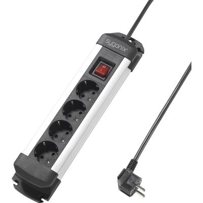 Sygonix SY-4538264 Stekkerdoos met schakelaar 4-voudig Zwart, Zilver Randaarde stekker 1 stuk(s) Sygonix SY-4538264 Stekkerdoos met schakelaar 4-voudig Zwart, Zilver Randaarde stekker 1 stuk(s)