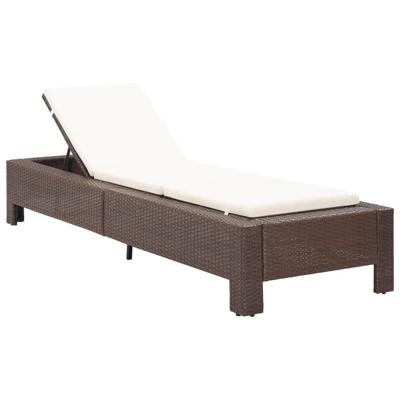 Ligbed met kussen poly rattan bruin
