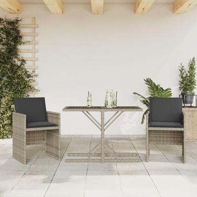 3-delige Bistroset met kussens poly rattan lichtgrijs