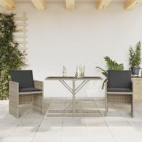 3-delige Bistroset met kussens poly rattan lichtgrijs - thumbnail