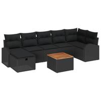 Tuinbankenset met kussen met opslag 8 pcs Zwart Poly riet - thumbnail