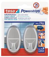 tesa POWERSTRIPS® Zelfklevende haak Large ovaal Chroom (mat) Inhoud: 2 stuk(s) - thumbnail