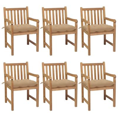 Tuinstoelen 6 st met beige kussens massief teakhout